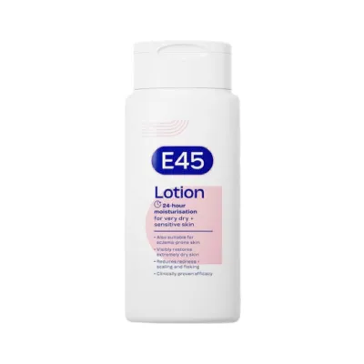 E45 24 ঘণ্টা ময়েশ্চারাইজিং লোশন, শুষ্ক ও সংবেদনশীল ত্বকের জন্য 200 মিলি
