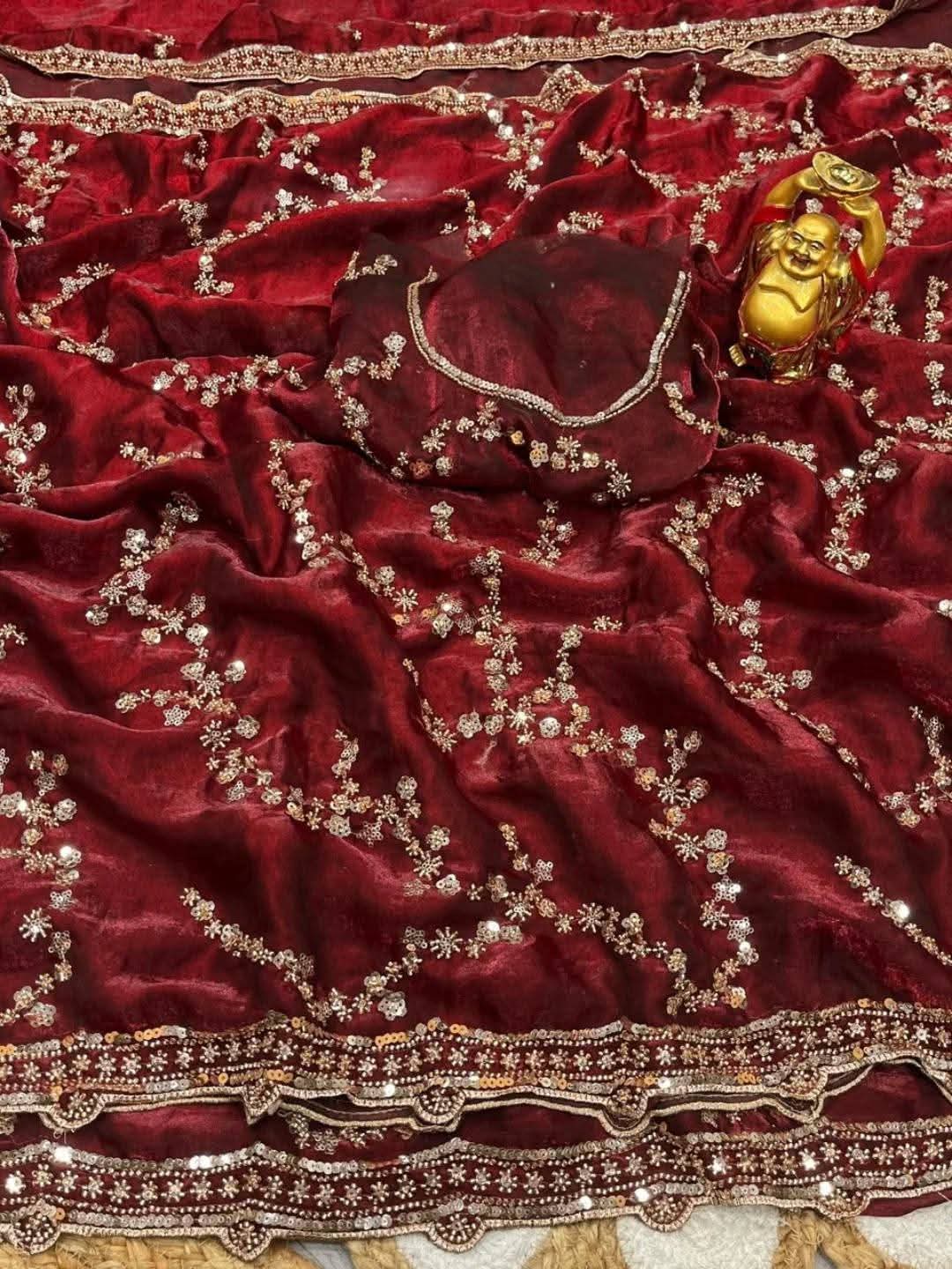 Silk Saree with Sequin Embroidery for Occasions, Over 12 Haath