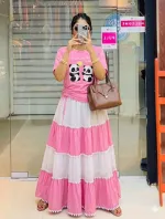 Women's Georgette Skirt and Pure Cotton T-Shirt Set, Free Size