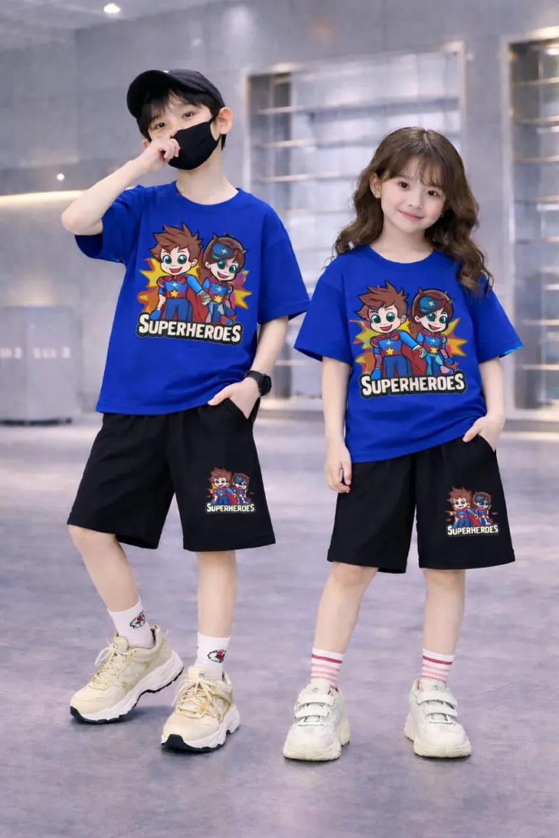 Kids' Drop Shoulder Cotton T-Shirt and Pant Set, 200/220 GSM