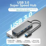 Vention CHLBD 4-পোর্ট USB 3.0 হাব, পাওয়ার সাপ্লাইসহ
