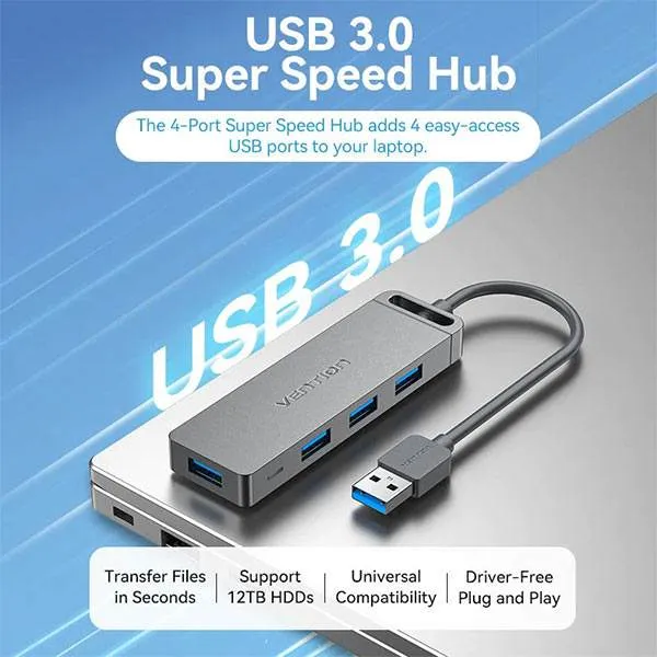 Vention CHLBD 4-পোর্ট USB 3.0 হাব, পাওয়ার সাপ্লাইসহ