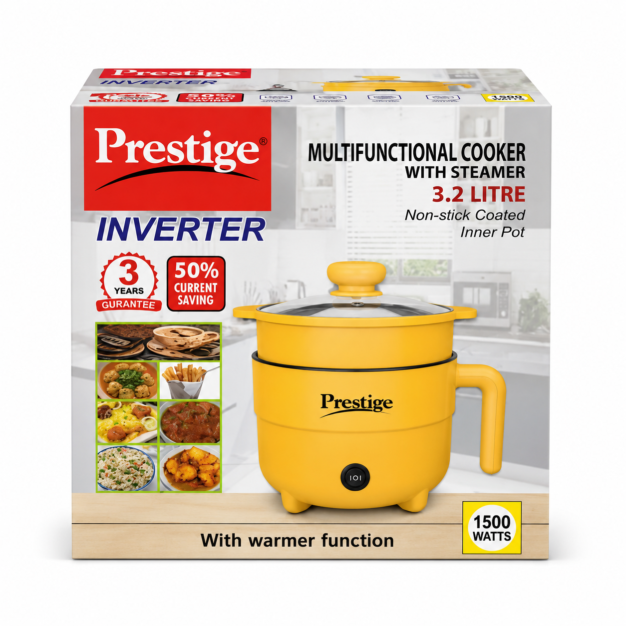 Prestige 3.2L মাল্টিফাংশনাল ইলেকট্রিক কুকার 1500W, নন-স্টিক, স্টিমার ট্রেসহ