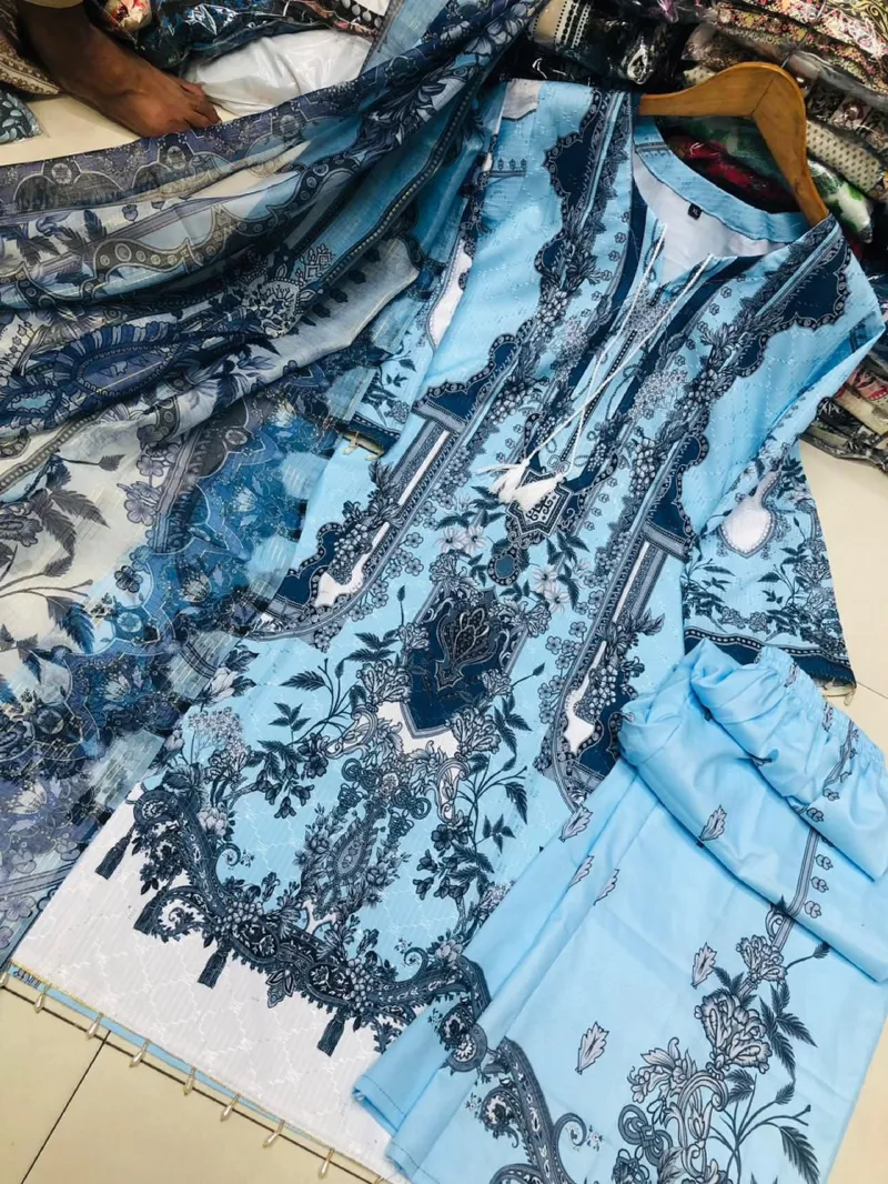 Women's Sequin Embroidery Digital Print Three Piece, 3 Colours