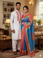 Boishakh Couple Saree and Panjabi Set, Half Cotton and Dhupian Silk