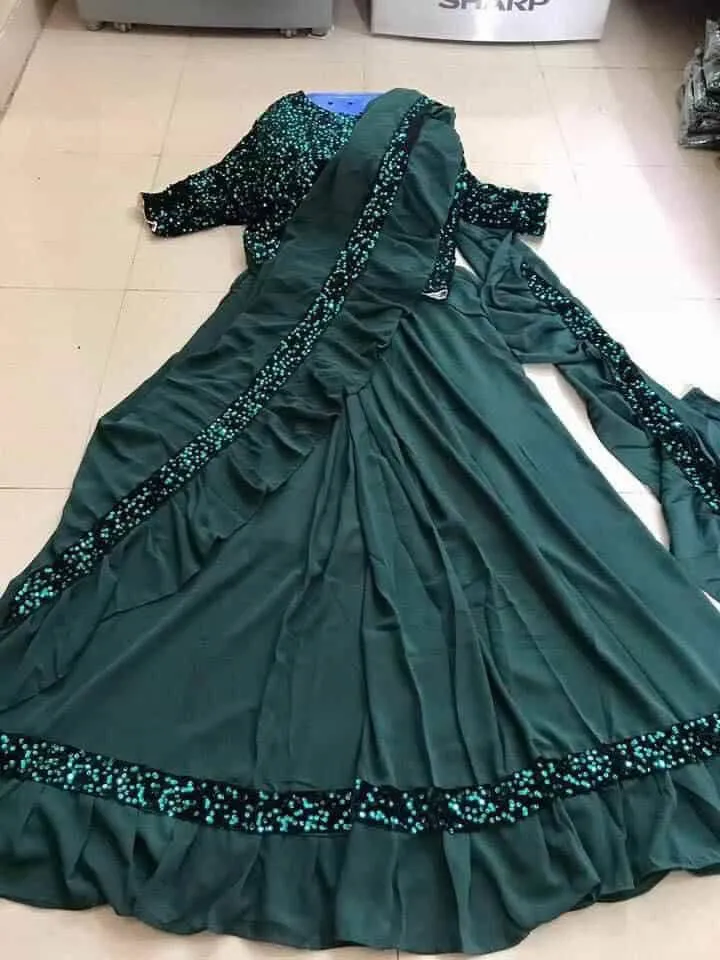 Readymade Cherry Georgette Saree Gown with Ready Blouse