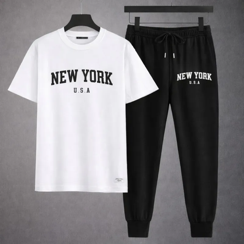 Men's Two-Piece Mesh Jersey Combo, Printed Tee and Trouser