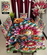 3D Print Velvet Dining Table Cover with 6 Chair Covers, 60 x 84 Inch
