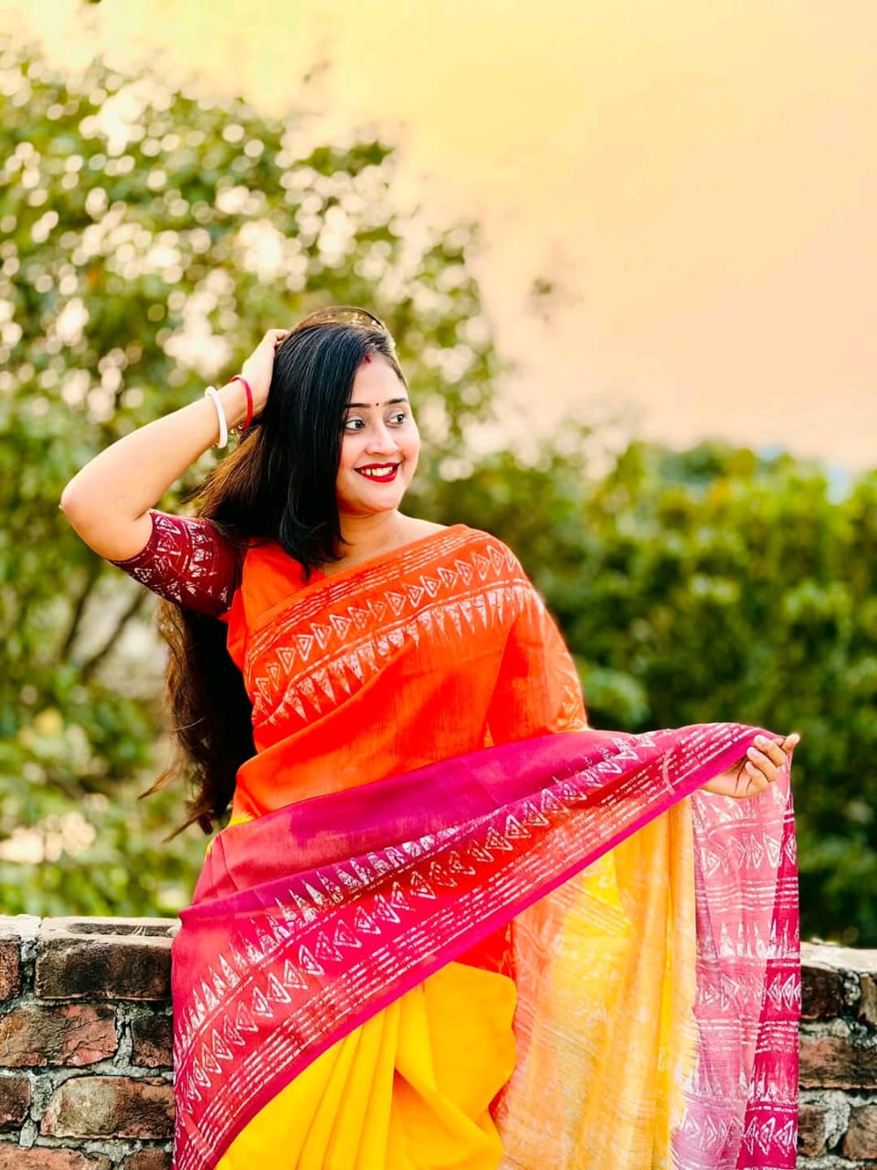 Women's Chanderi Silk Saree with Multi-Colour Floral Print