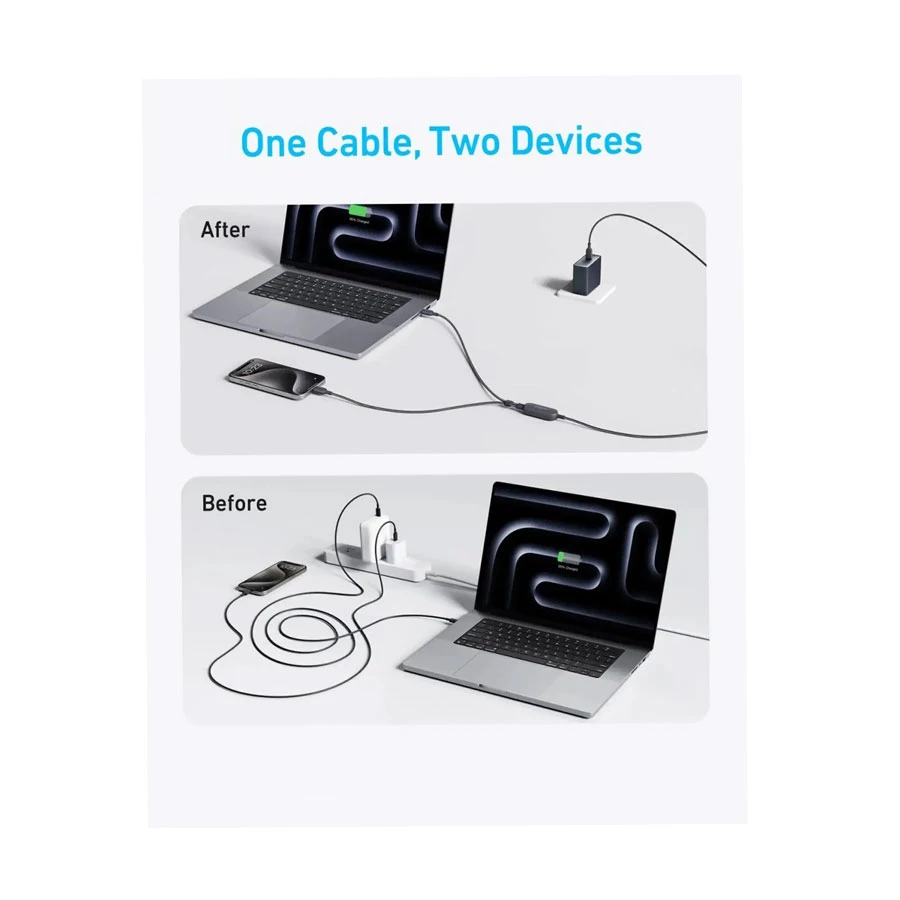 Anker A8895H12 2-in-1 140W USB-C to Dual USB-C 1.8 Meter Black Cable