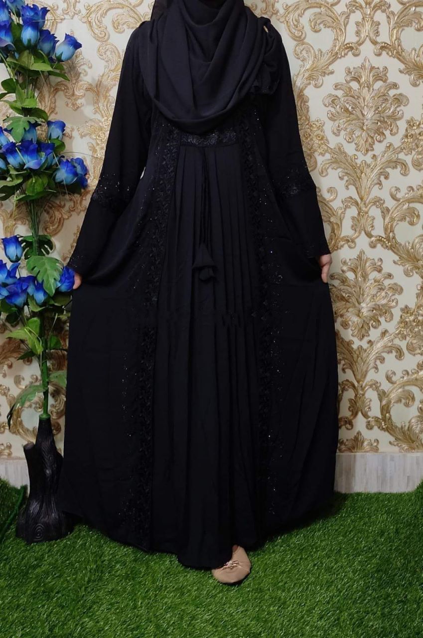 Embroidery and Stone Work Koti Borka with Hijab