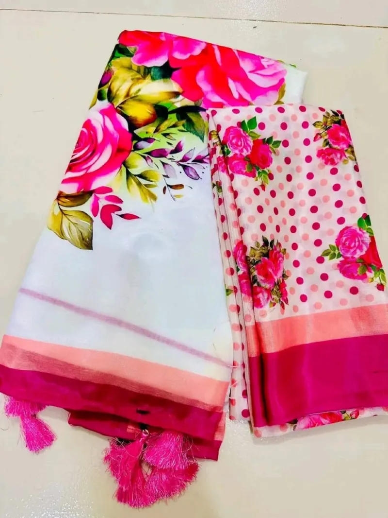 Topetor সিল্ক ডিজিটাল প্রিন্ট শাড়ি, ম্যাচিং ব্লাউজ পিসসহ