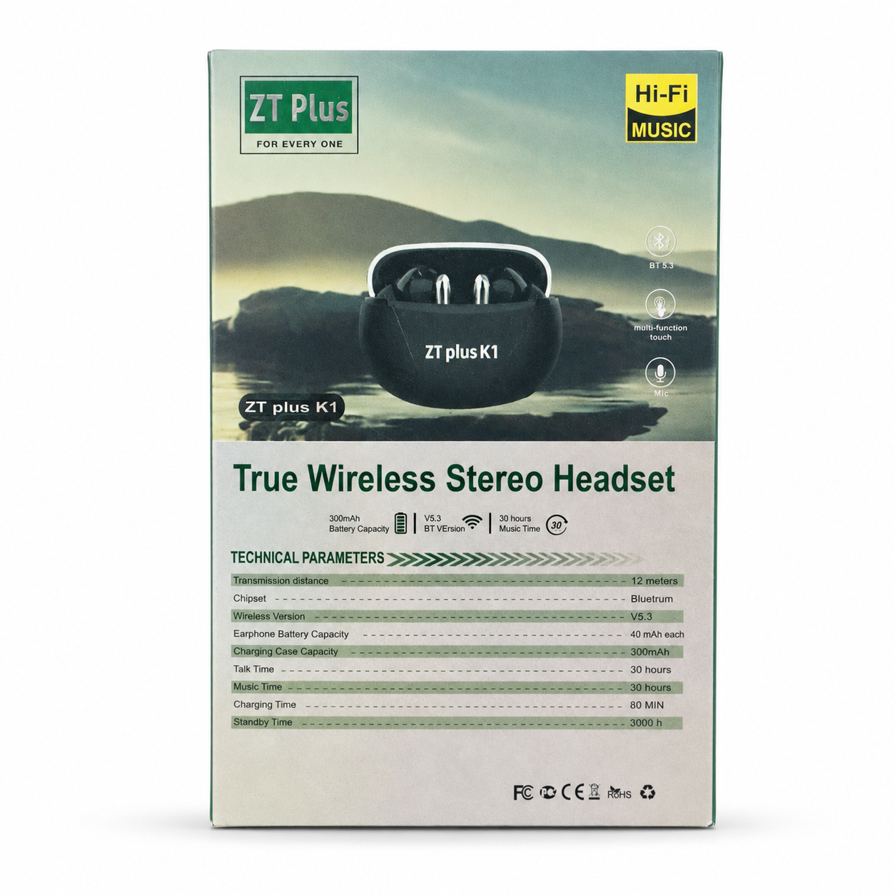 ZT Plus K1 ট্রু ওয়্যারলেস স্টেরিও হেডসেট (TWS ইয়ারবাড)