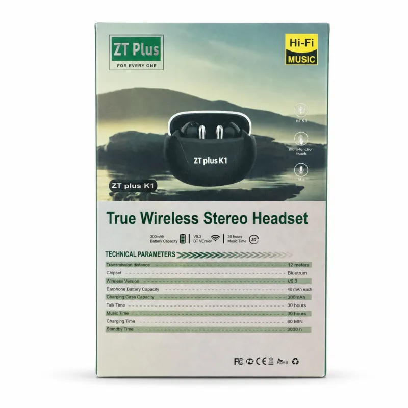 ZT Plus K1 ট্রু ওয়্যারলেস স্টেরিও হেডসেট (TWS ইয়ারবাড)