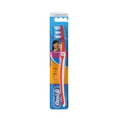 Oral-B 1 2 3 Classic 40 মিডিয়াম টুথব্রাশ - মেরুন