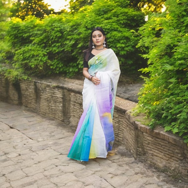হ্যান্ডপ্রিন্ট সিল্ক শাড়ি