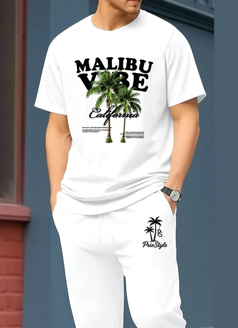 Drop Shoulder Pure Cotton T-Shirt and Trouser Set for Men, 180 GSM