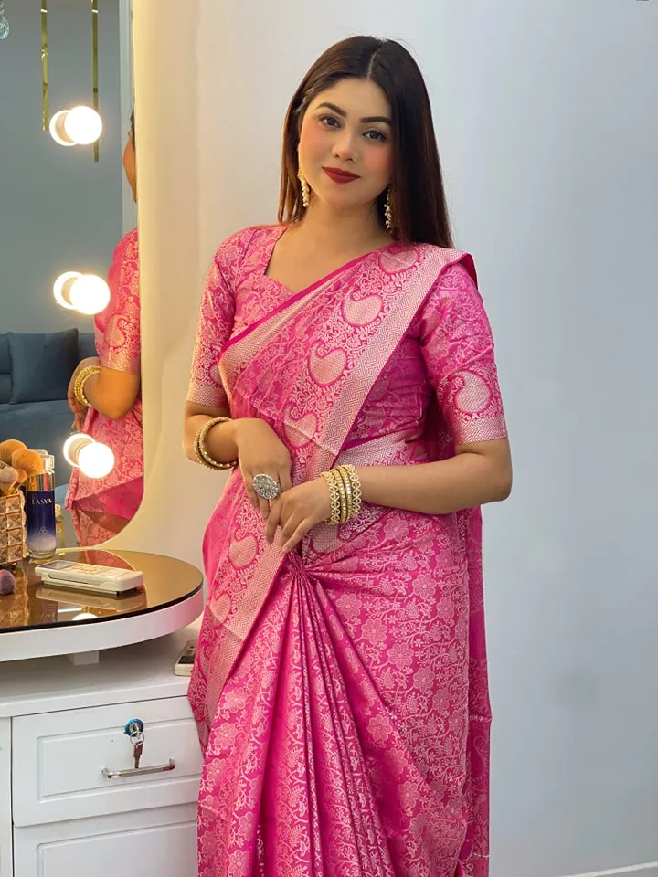 হালকা কাঞ্জিভরম সিল্ক শাড়ি, রানিং ব্লাউজসহ, 6 রং
