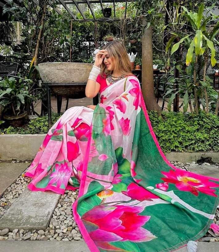 Chanderi Silk Digital Print Saree, 6 Colours