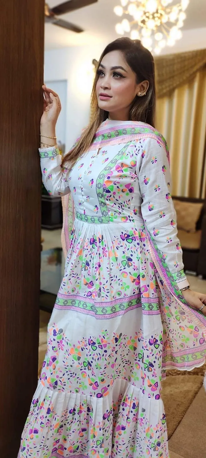 মেয়েদের AC কটন থ্রি পিস, বডি 42/44, পিওর কটন ওড়না