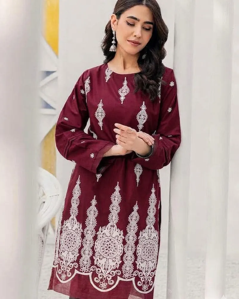 Soft Cotton Two Piece with Full Body Embroidery, 6 Colours