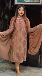 Stone Work Three Piece with Butter Silk Salwar, 2 Colours