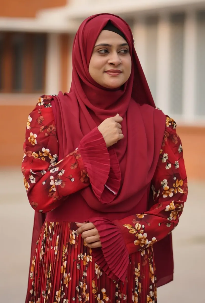 Mousumi Two-Pleat Borka, Brown with Brown Print Combination