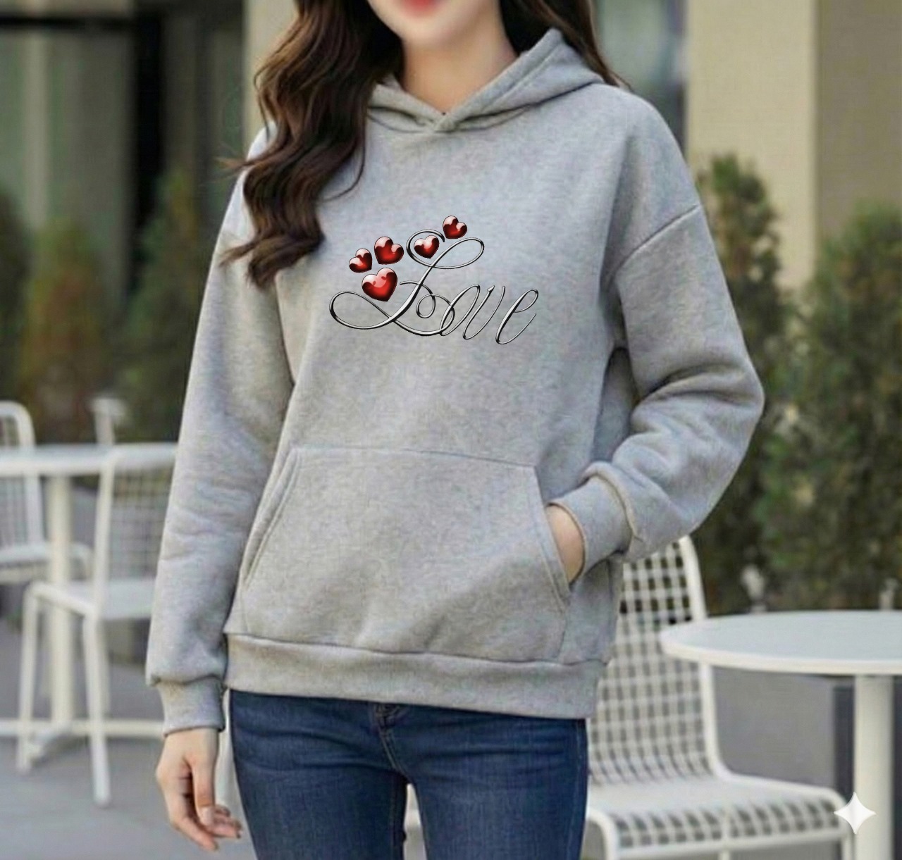মেয়েদের প্রিন্টেড শীতের ফ্লিস হুডি