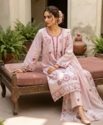 Readymade Three Piece with Lace Sleeves and Cutwork Orna, 3 Colours