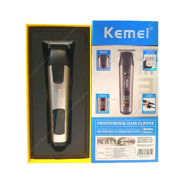 Kemei KM-431 রিচার্জেবল এলসিডি স্ক্রিন প্রফেশনাল হেয়ার ট্রিমার ফর মেন