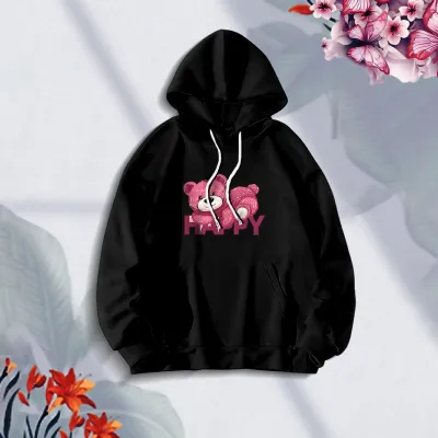 Premium Comfortable (happpy-Black) Ladies winter hoodie