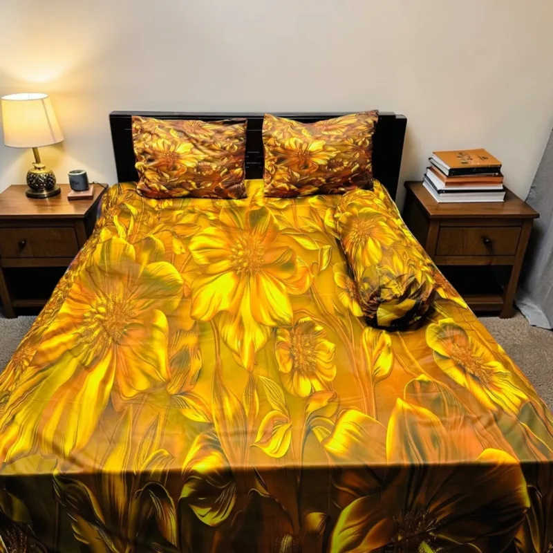 3D Print King Size Bed Sheet Set, 4 Pieces with Pillow Covers