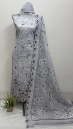 Unstitched Laser Cut Three Piece with Double Layer Hem