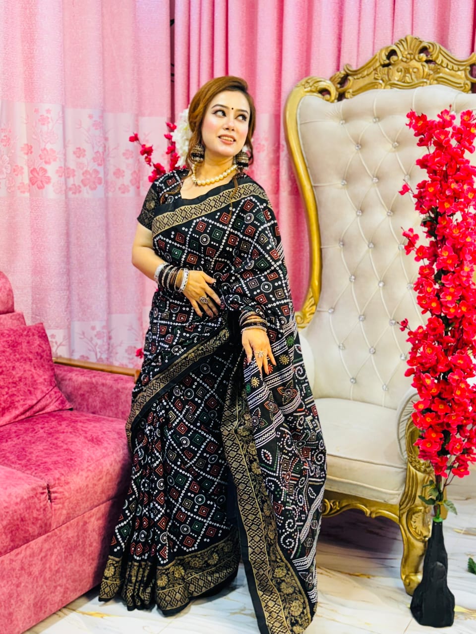 Dhupian Silk Screen Print Saree, 13 Haath, Separate Blouse