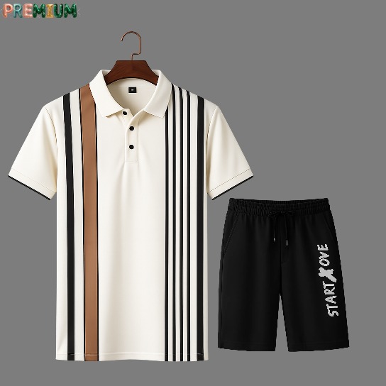 Men's Pure Cotton Polo Shirt and Half Pant Combo, 200 GSM