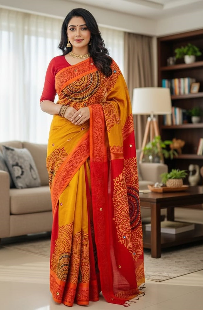 Women's Dhupian Silk Saree, 13 Haath, Without Blouse Piece