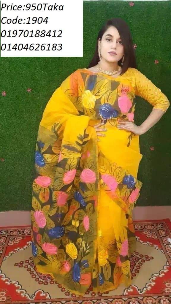 Half Silk Saree with Hand Painted Brush Design for Women