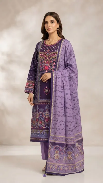 কারচুপির কাজ করা আনস্টিচড থ্রি পিস, টাসেল ওড়না