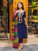 লিনেন সিকুইন এমব্রয়ডারি থ্রি পিস, বাটার সিল্ক সালোয়ার