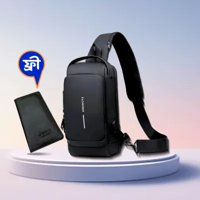 লকসহ শোল্ডার ব্যাগ - কালো, সঙ্গে ওয়ালেট