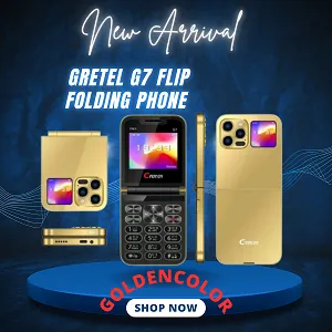 Gretel G7 ফ্লিপ ফোল্ডিং ফোন, ডুয়াল ডিসপ্লে (গোল্ড)