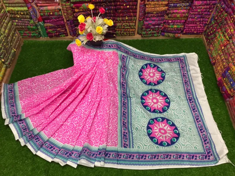 Women's Dhupian Silk Saree with Block Print and Embroidery Work