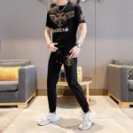 Men's Mesh Jersey Co-Ord Set, Screen Print T-Shirt and Trouser