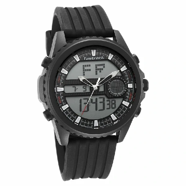 Fastrack NS38064PP01 স্ট্রিটওয়্যার কোয়ার্টজ অ্যানালগ ডিজিটাল ডায়াল পিইউ স্ট্র্যাপ ওয়াচ