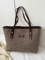 Women's Check Pattern Tote Bag with Zipper, 6 Colours