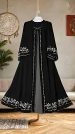 Rose Koti Borka with Embroidery and Attached Koti, Cherry Fabric