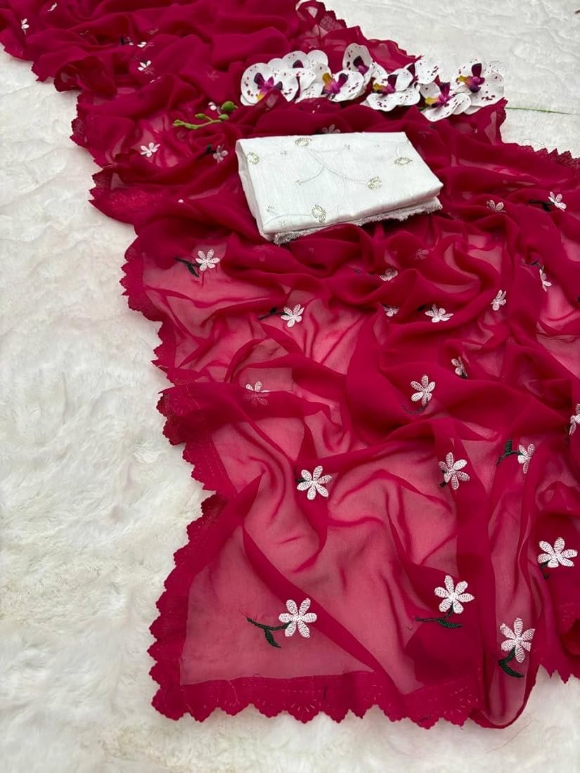 Soft Georgette Saree with Full Body Embroidery, 12 Haath