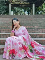 Floral Digital Print Saree in Soft Fabric, Without Blouse