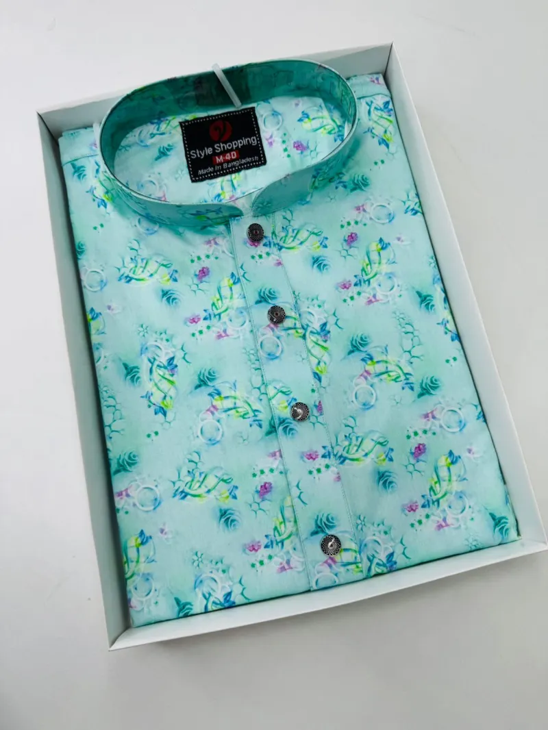 Men's Pure Cotton Digital Print Panjabi with Snap Buttons