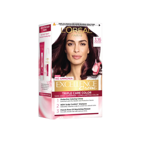L'Oreal Excellence Creme চুলের রং, শেড 3.16 বারগান্ডি